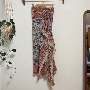 Sarong wrap skirt Bohemian Print Scarf with Red and Blue Accents